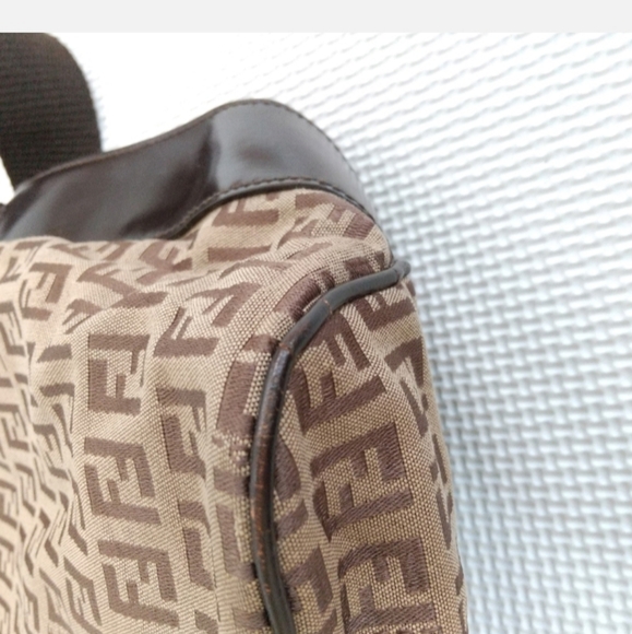 FENDI One Shoulder Tote Bag Zucchino Canvas Leather Used Authentic - Picture 7 of 15